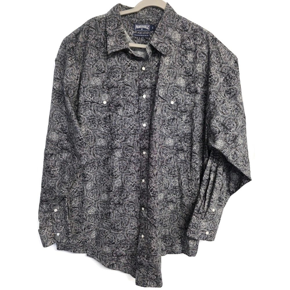Panhandle Slim Mens XXL Western Shirt Black White Paisley Heart Cotton 30S3815